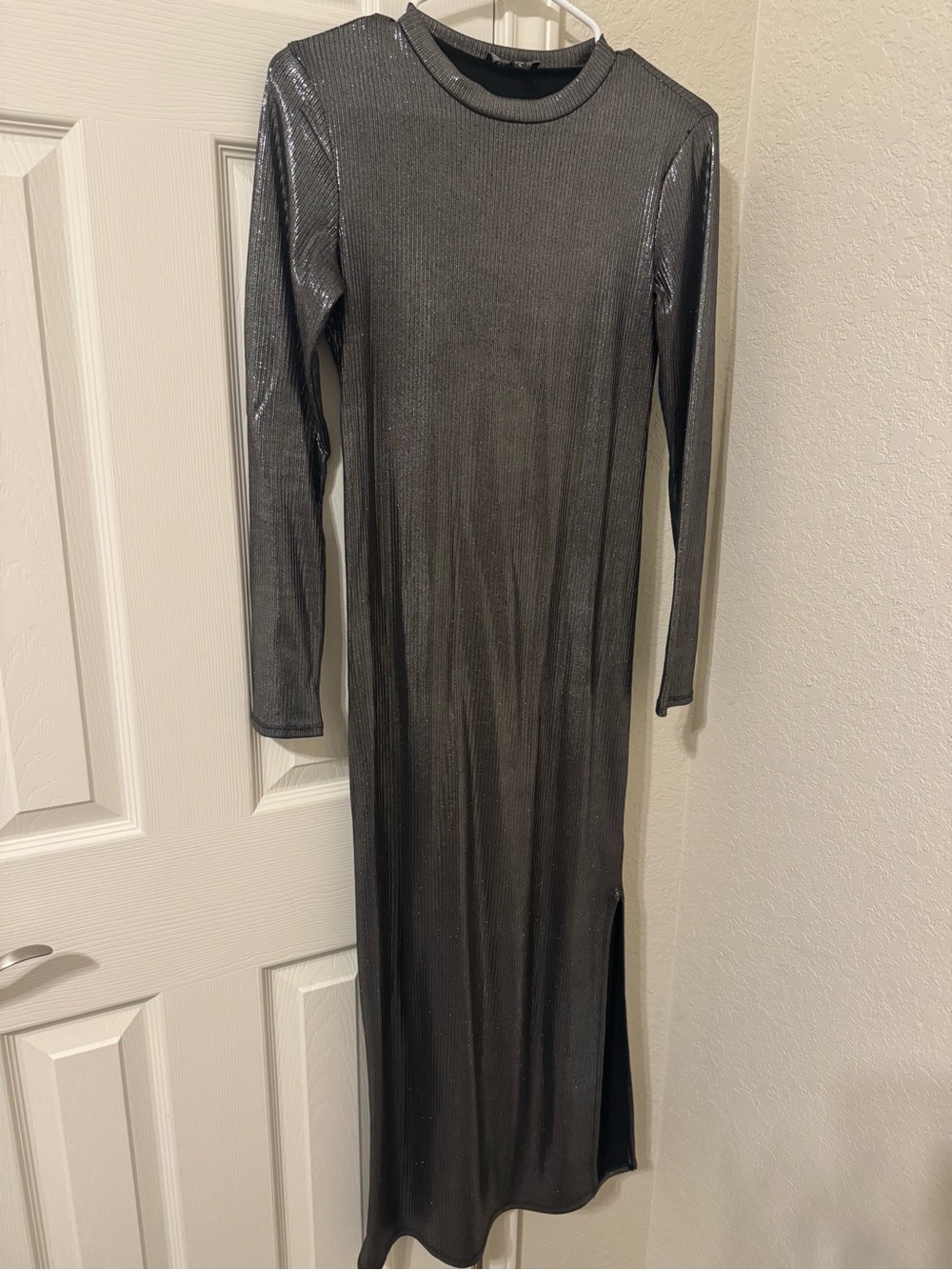 Express Metallic Charcoal Long Sleeve Maxi Dress